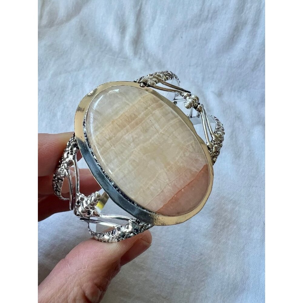 925 Nurturing Peach Calcite Cuff Bracelet - Picture 6 of 12
